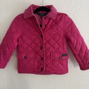 Ralph Lauren Polo Girls Pink 2T Quilted Water Repellent Barn Puffer Jacket Hood